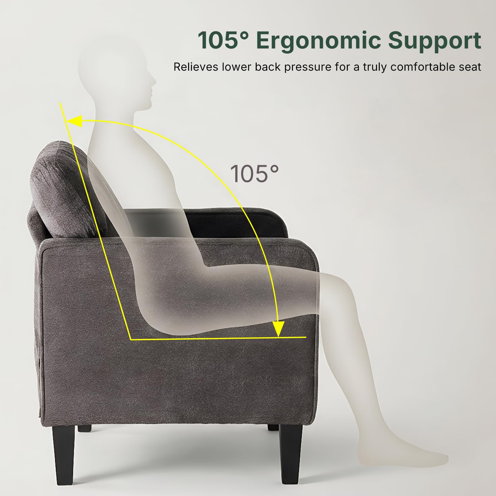 HAPPYMONT Modern Accent Chairs for Living Room, Corner Chairs for Adults, Reading Chair with Armrest and Backrest, Comfy Lounge Chairs for Bedroom Reception Waiting Room, Dark Grey 1 Pack