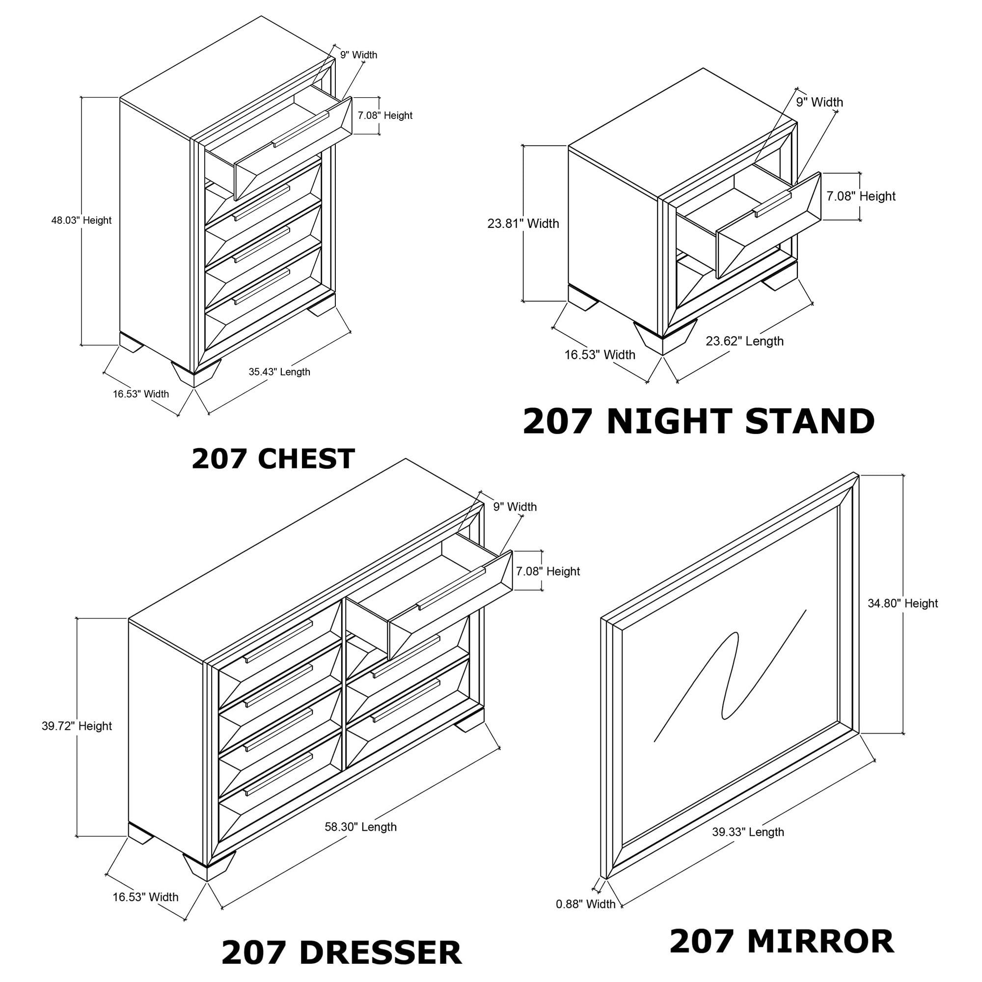 6-Piece Walnut Bedroom Set with Upholstered Bed Frame