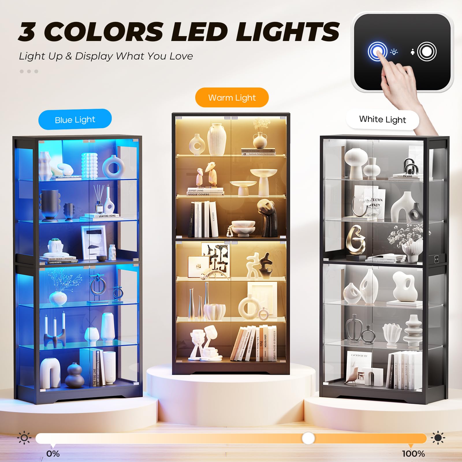 71" 6-Tier Glass Display Cabinet with LED Lighting