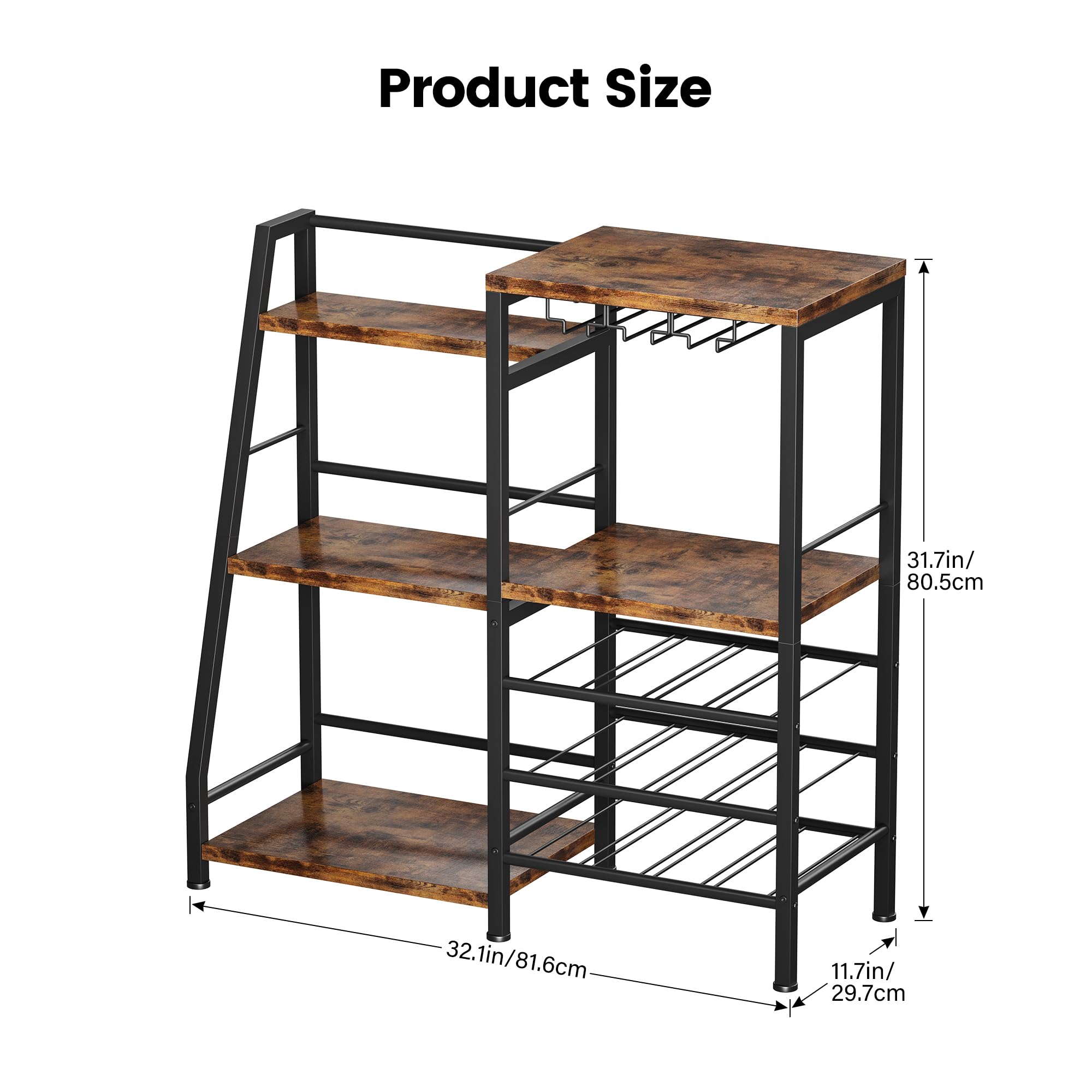 3-Tier Bar Cabinet with Wine Rack & Glass Holder