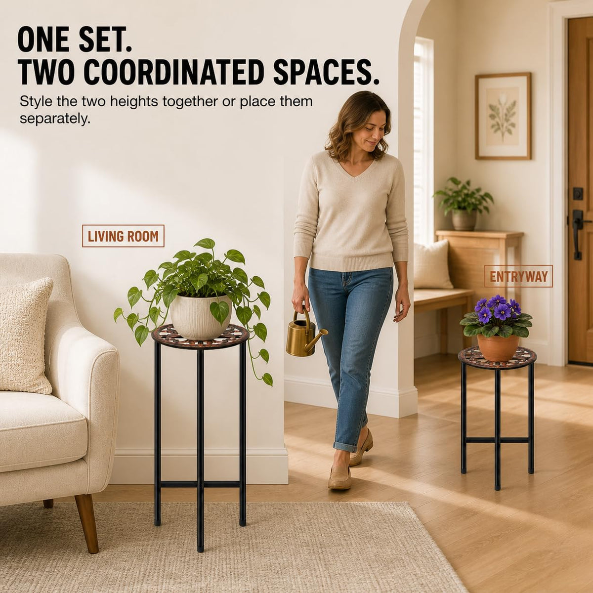 XYCCRX 2 Pack Tall Plant Stands, Metal Pot Holders for Indoor Outdoor Use