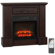 HOMCOM 32" Electric Fireplace with Mantel, Freestanding Heater with LED Log Flame, Overheat Protection and Remote Control, 1400W, Brown