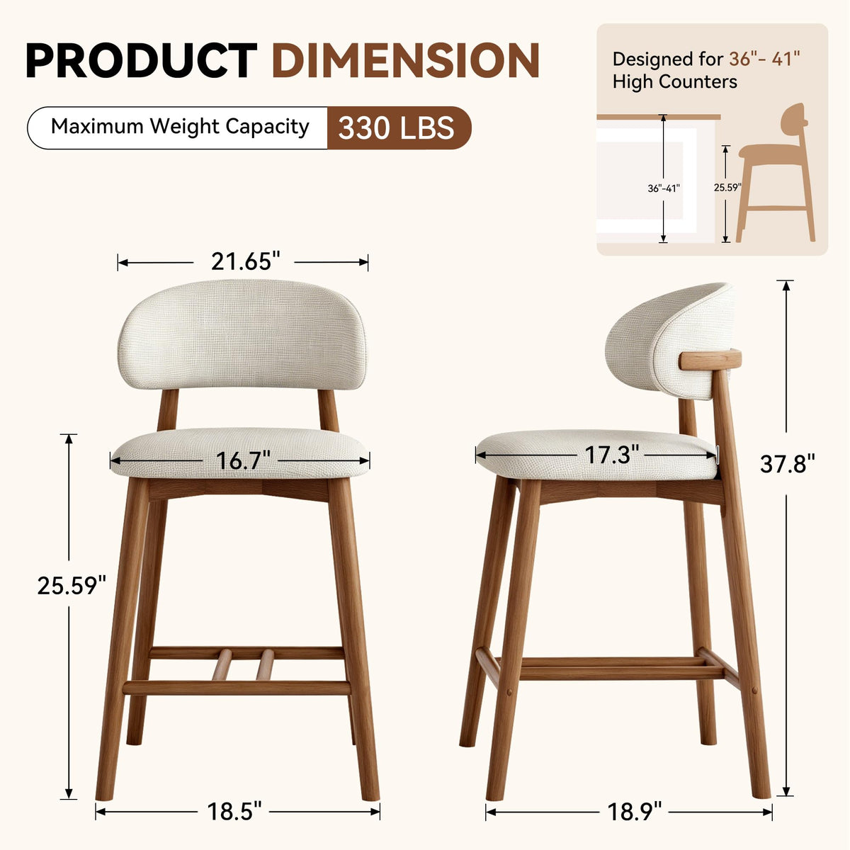 Sinxkaan Bar Stools with Solid‑Wood Frame, for Kitchen & Dining Room (4, Walnut Finish)