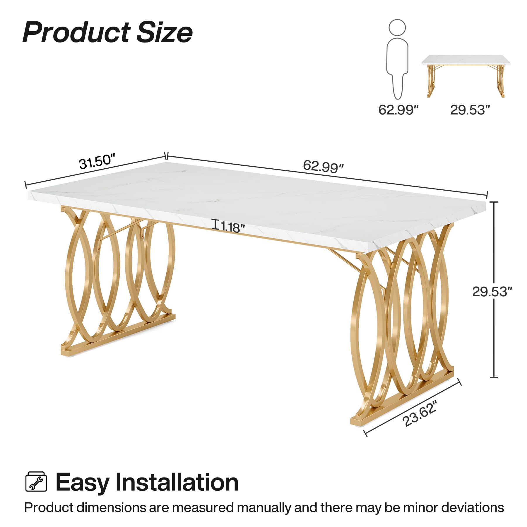 63" Marble Top Dining Table for 4-6