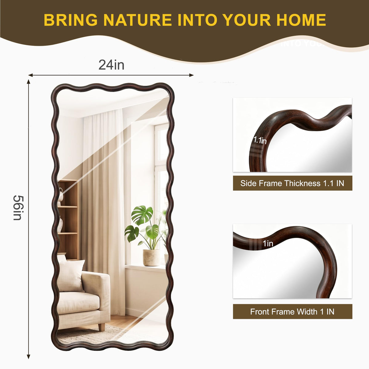 Brown Wavy Wood Full-Length Mirror