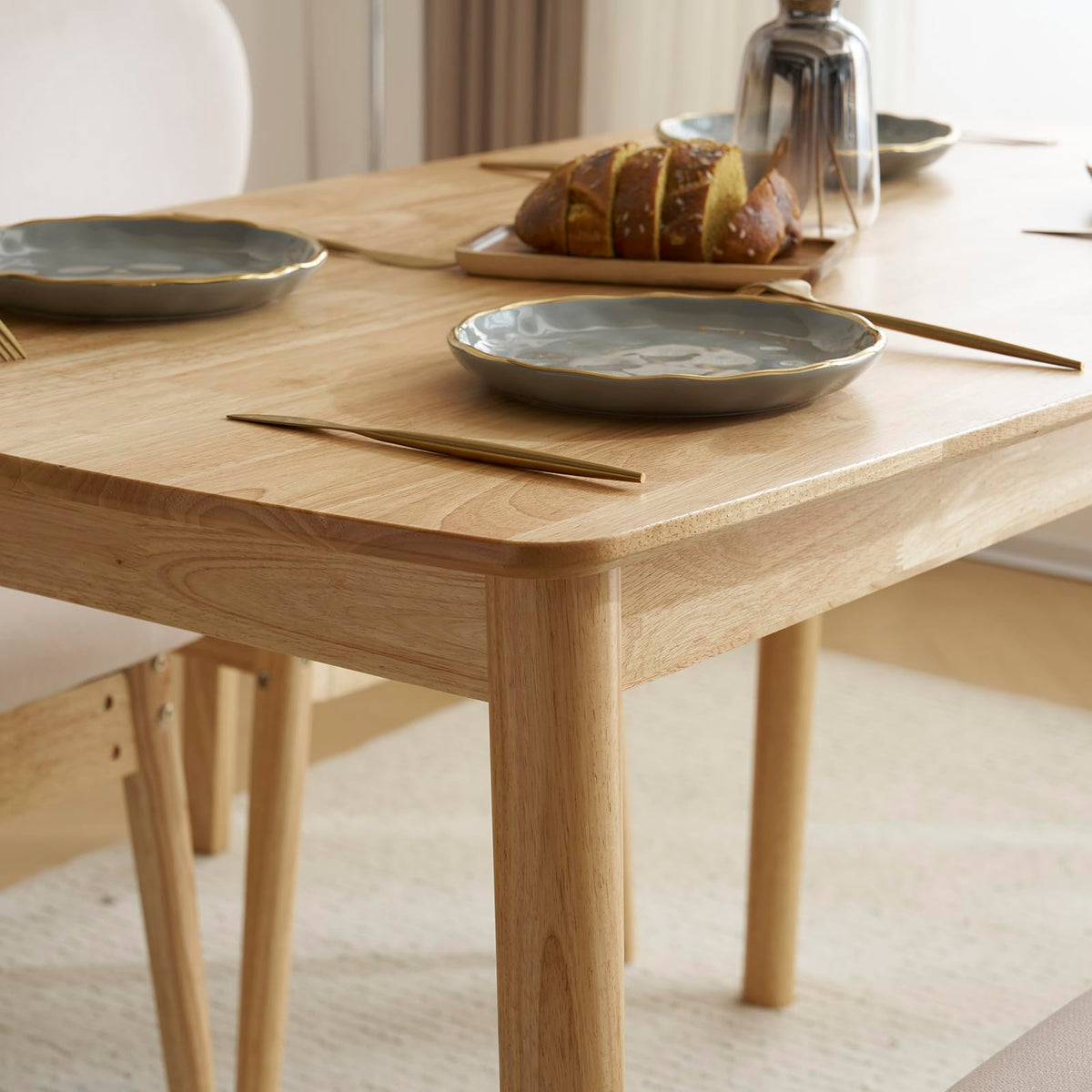 Karl home 4-Piece Farmhouse Dining Set, w/Bench&Chairs,Solidwood, Nature