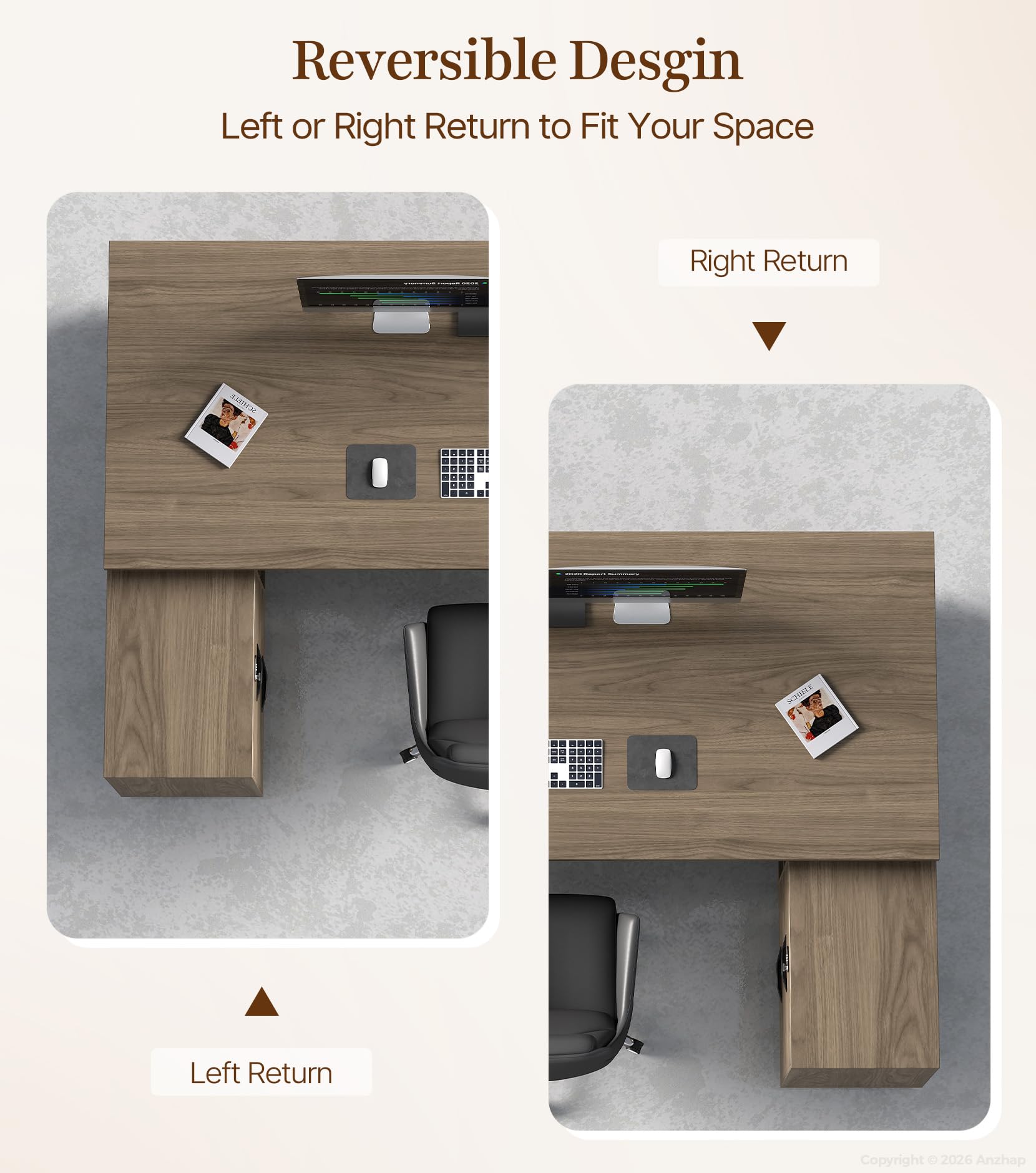 L-Shaped Executive Desk with Power Outlets & USB Ports