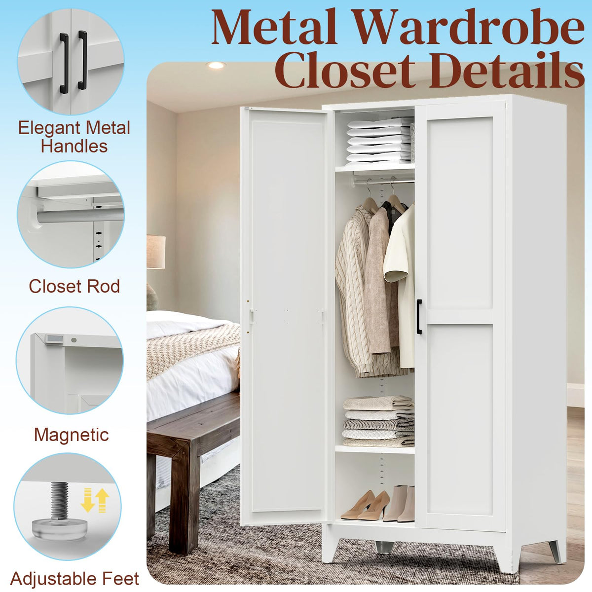 Metal Wardrobe with Hanging Rod