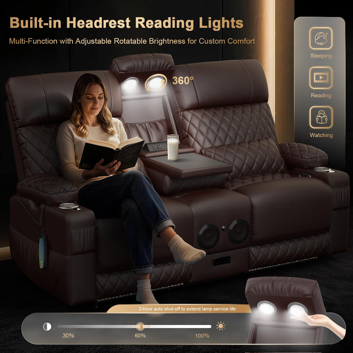 Power Loveseat Recliner Sofa, Home Theater Seating with Massage & Heat