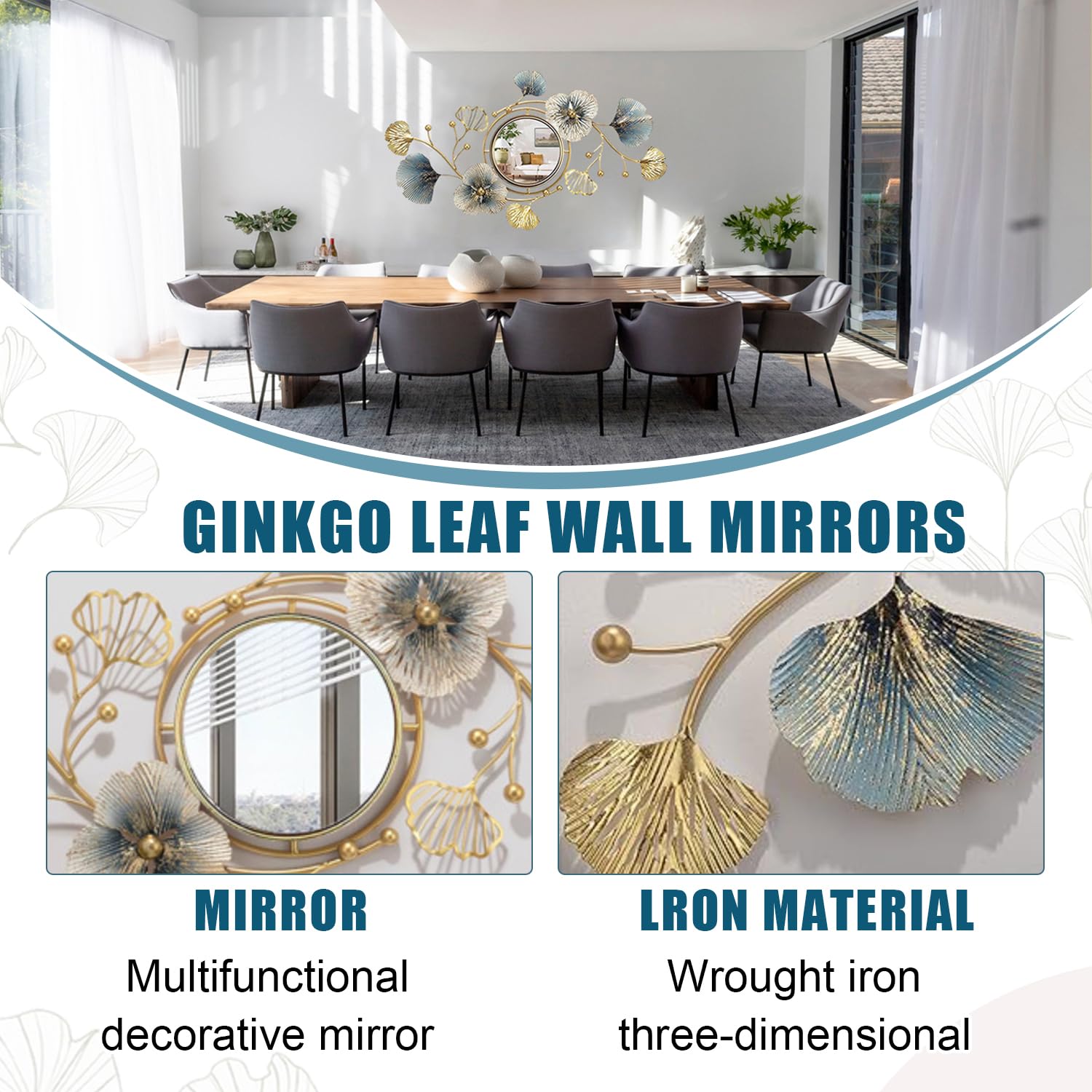 Ginkgo Leaf Wall Mirror – 3D Metal Decorative Mirror