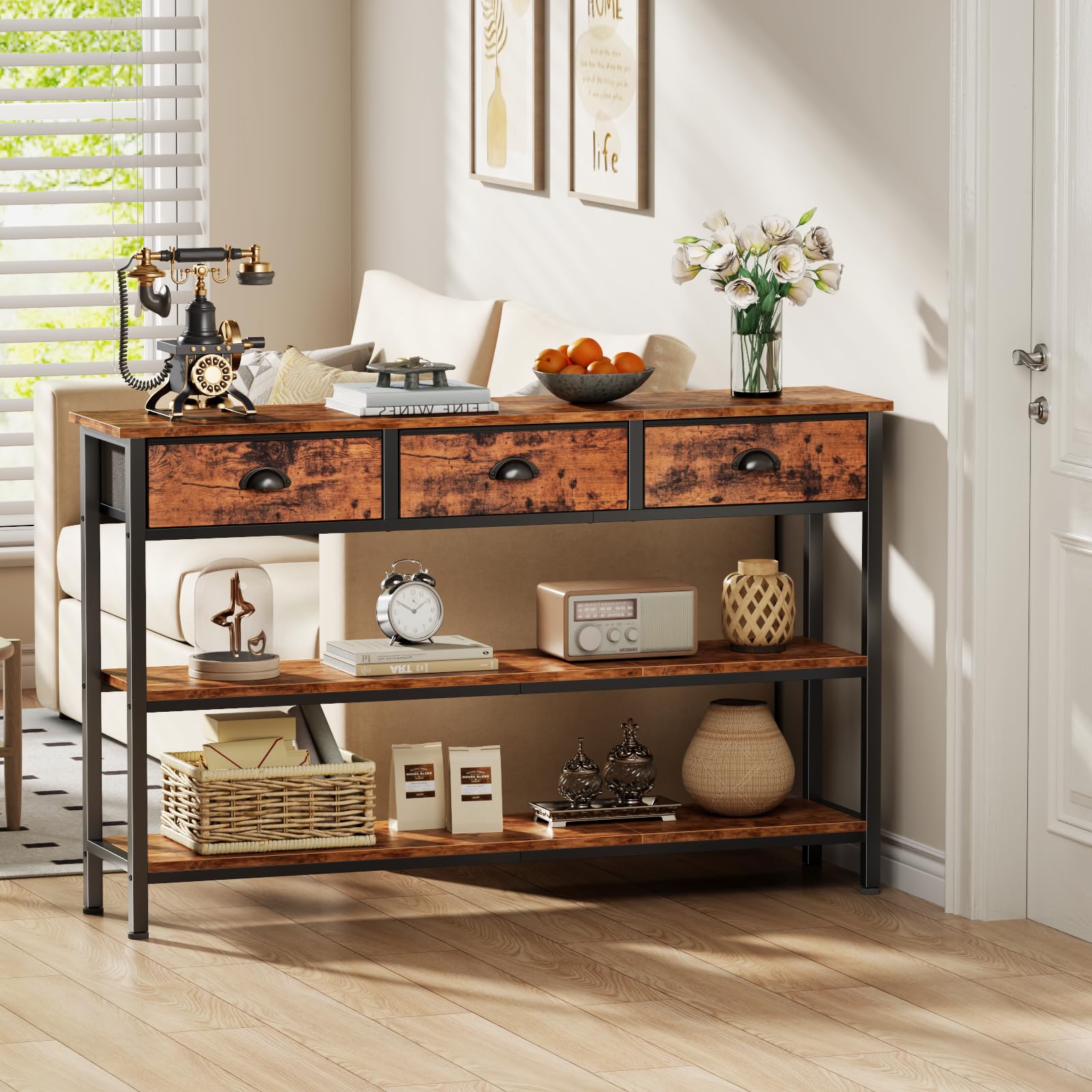 47" Console Table with 3 Drawers & Storage Shelves