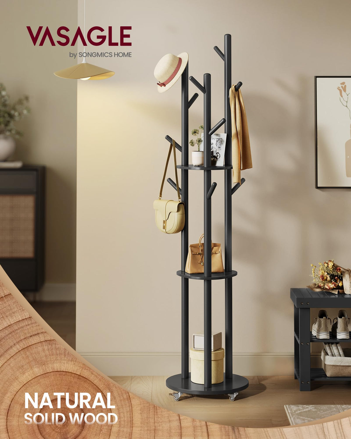 Freestanding Coat Rack with Shelves