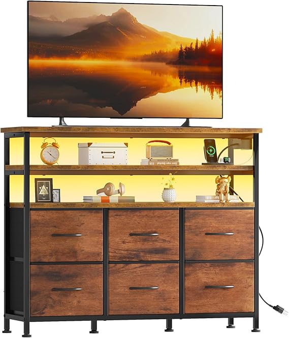 TV Stand with LED Lights & Charging Station