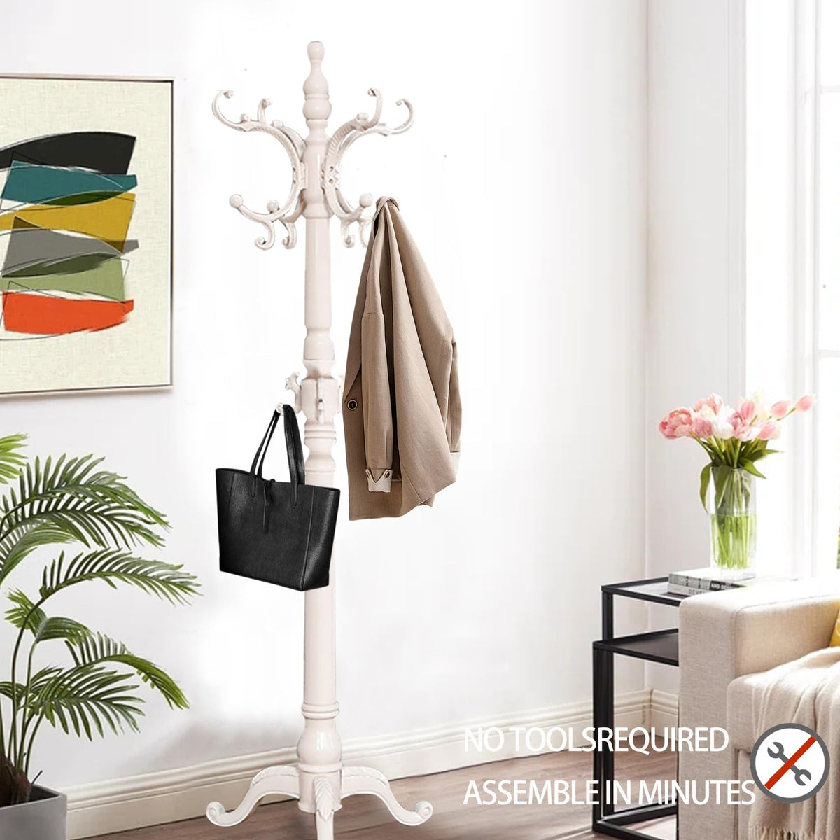 Wooden Coat Rack with 12 Hooks