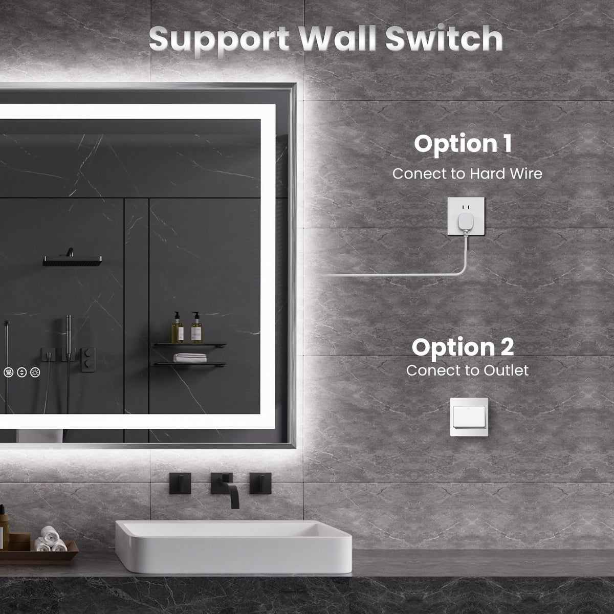 Amorho LED Bathroom Mirror 77"X36", Front Light and Backlit(Brushed Silver)