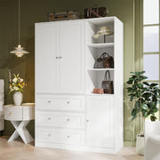 VOWNER 71"H Armoire Wardrobe Closet with Mirror and Open Shelves (1, White)