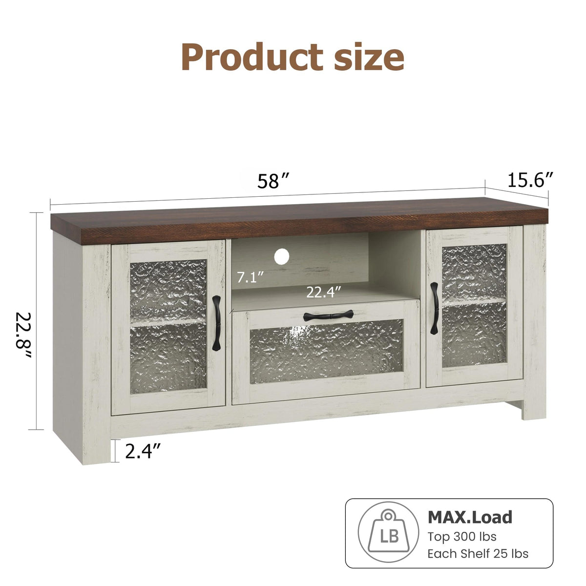 Garvee Farmhouse White & Brown TV Stand for 65 Inch TV for Living Room