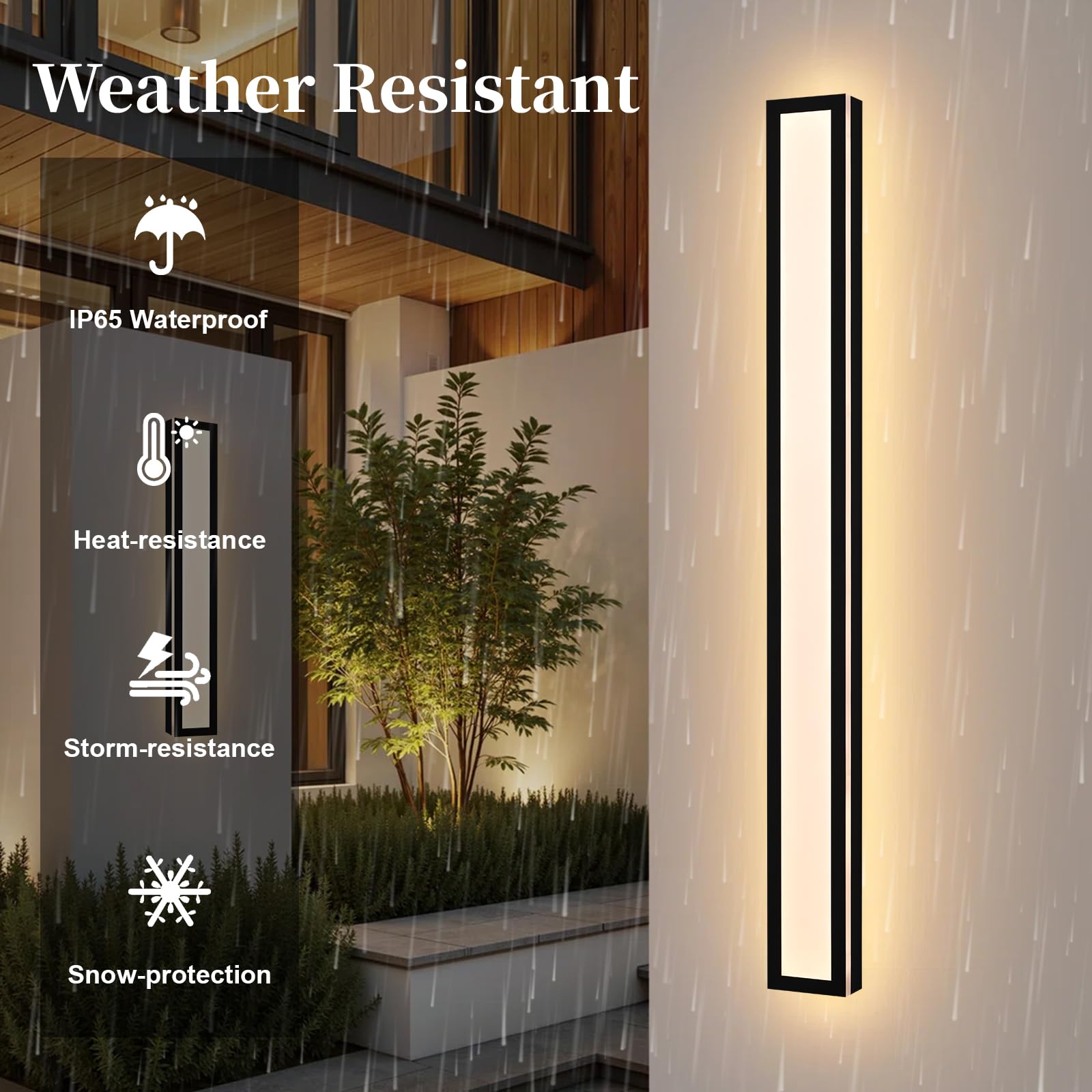 Long Outdoor LED Wall Sconce – 2 Pack, Dimmable 5CCT Linear Light