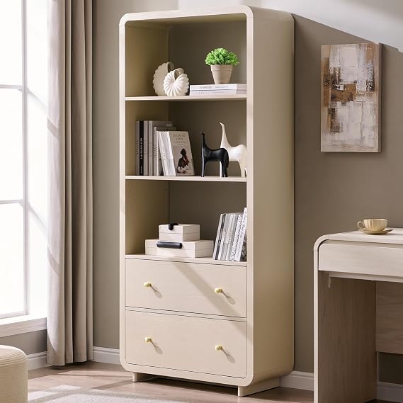 Curved Bookcase with 2 Drawers