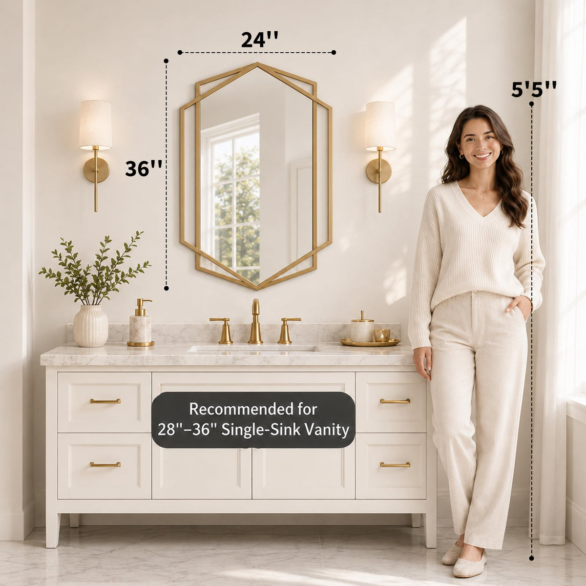 Matte Gold Hexagon Wall Mirror