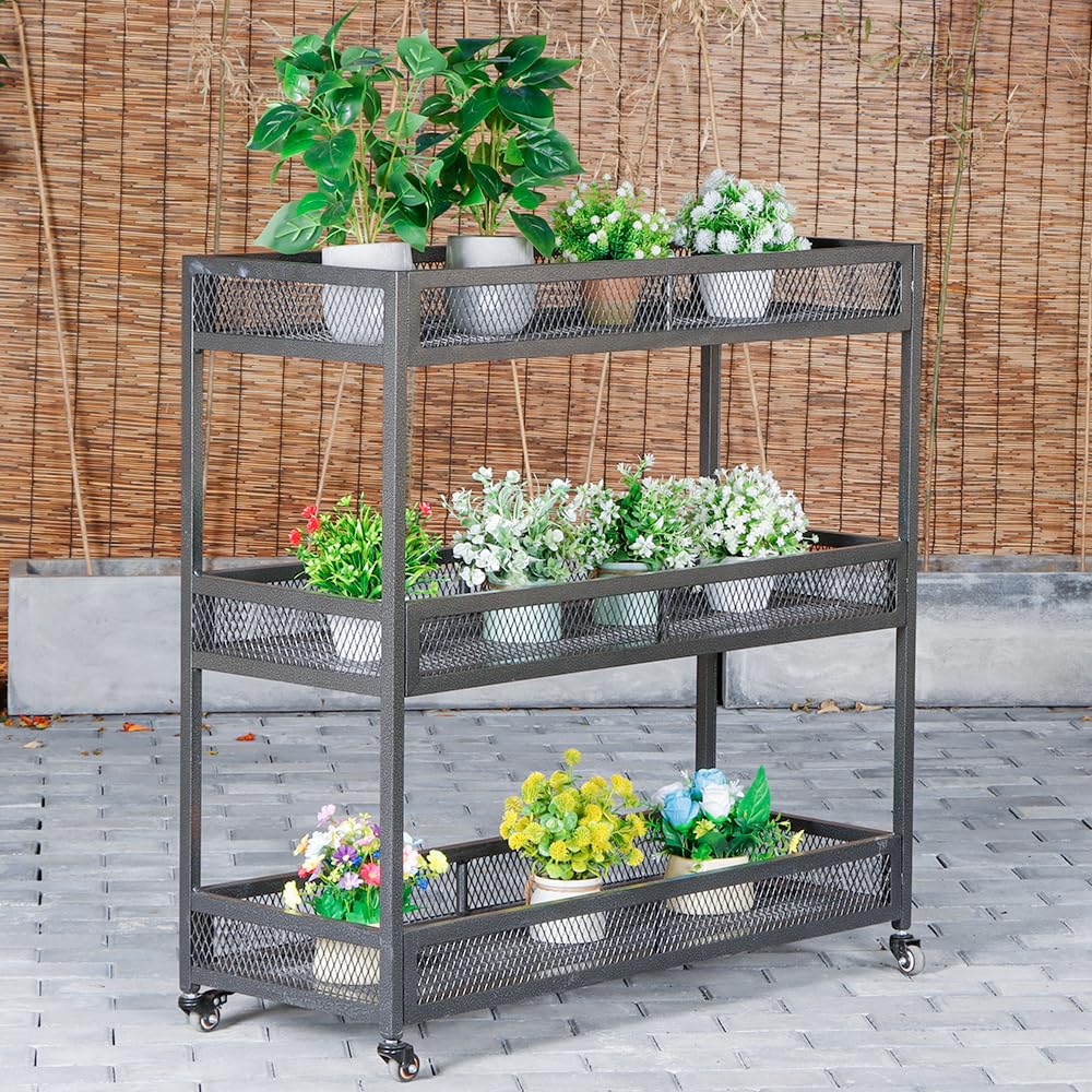 DHYGOTFUR Heavy-Duty Plant Stand Outdoor Aluminum with Wheels