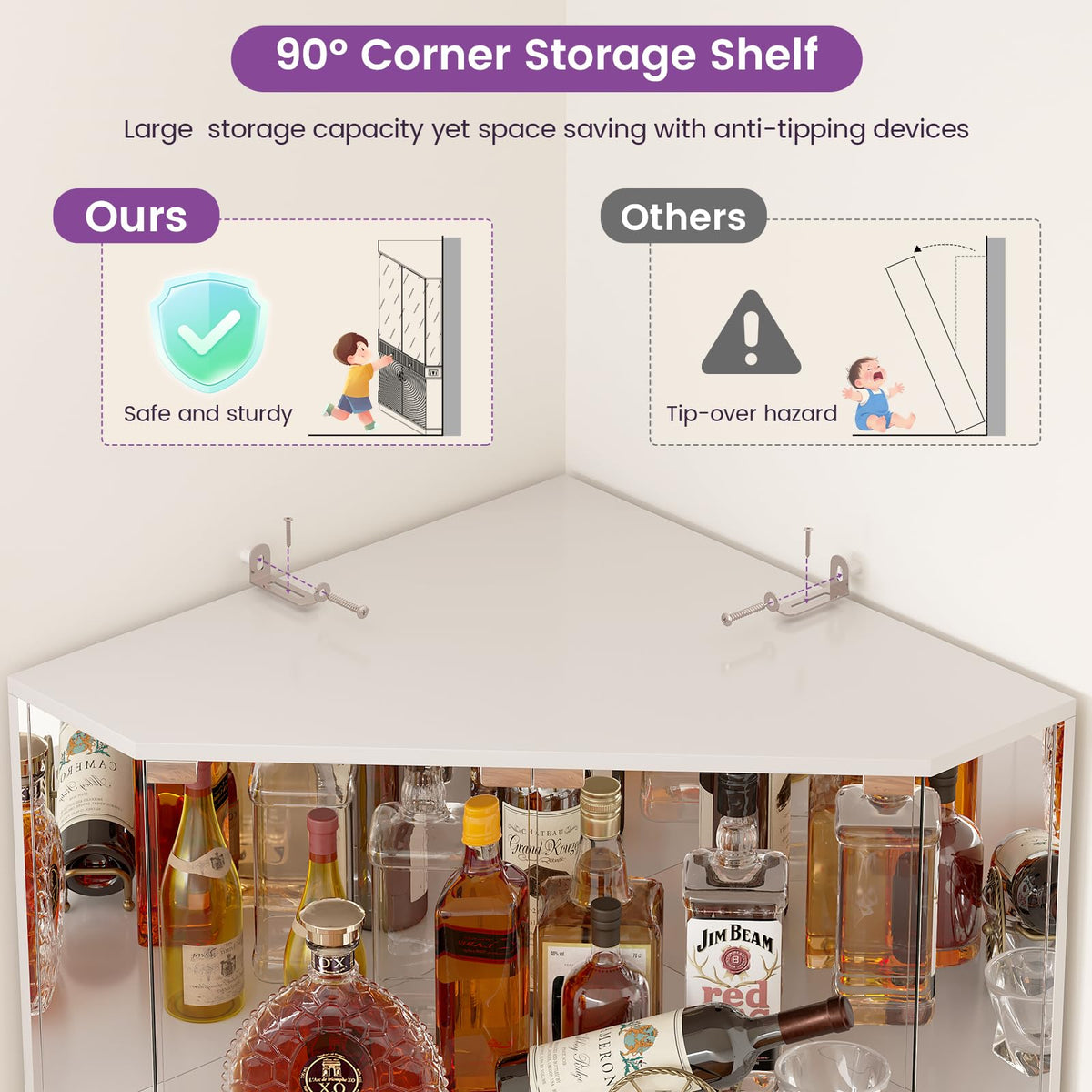 Corner Bar Cabinet with RGB Lights