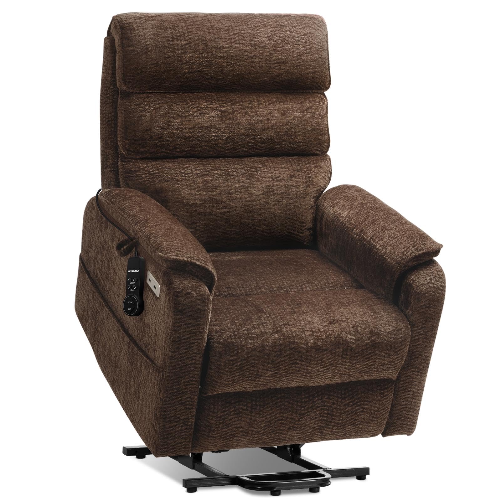 Tami Tami Dual Motor Lay Flat Power Lift Chair Recliner for Elderly with Massage and Heat, Electric Lift Recliner with Infinite Position, USB A&C (T6011 - Chenille, Brown)
