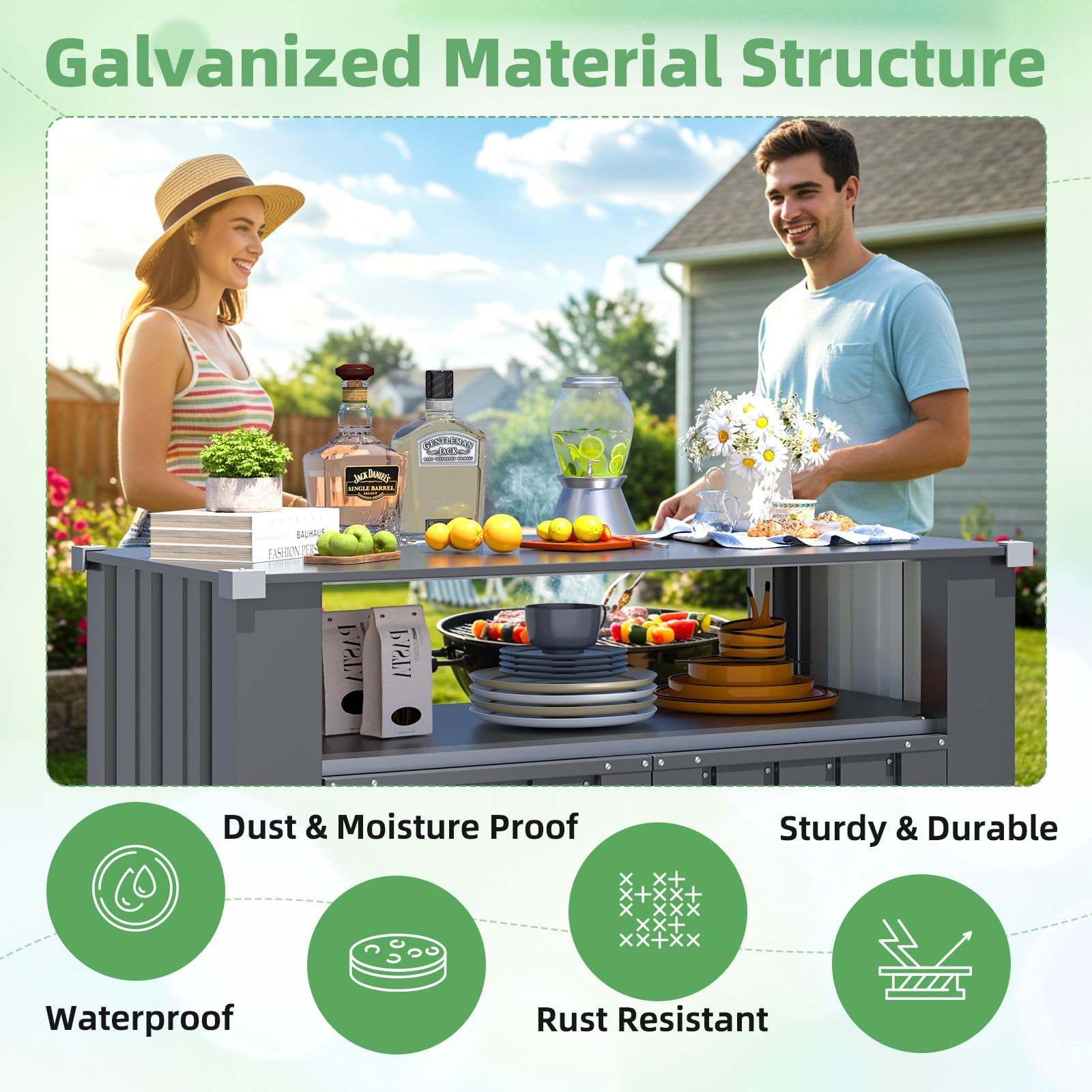 Outdoor Grill Table with Storage Cabinet