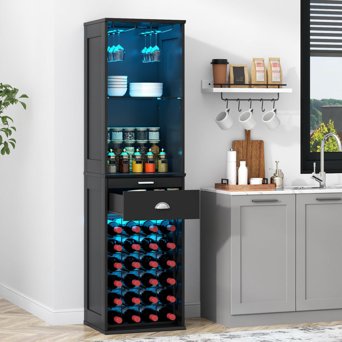 Tall Wine Cabinet with LED Lights