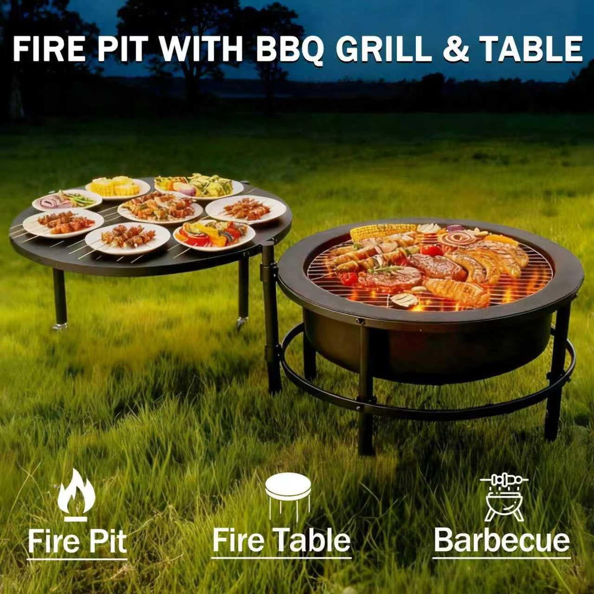 TMWINGS Large Outdoor Fire Pit with Poker, Round Wood Burning Firepit Bowl