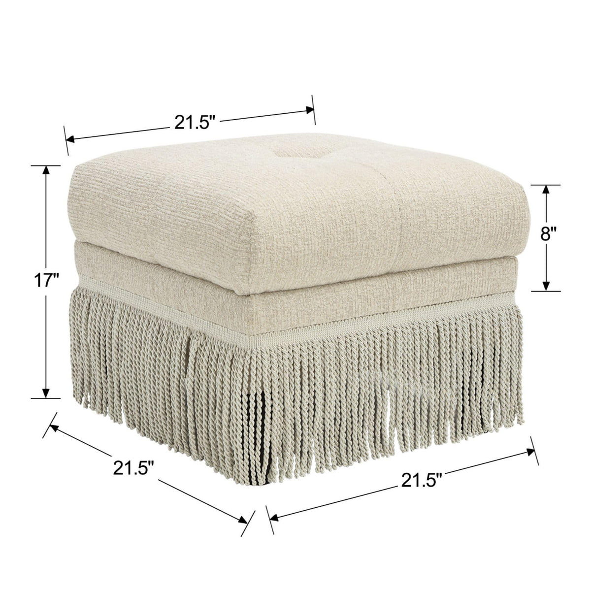 Hyfirm Upholstered Ottoman Footstool with Fringe Skirt, 21.5" Square