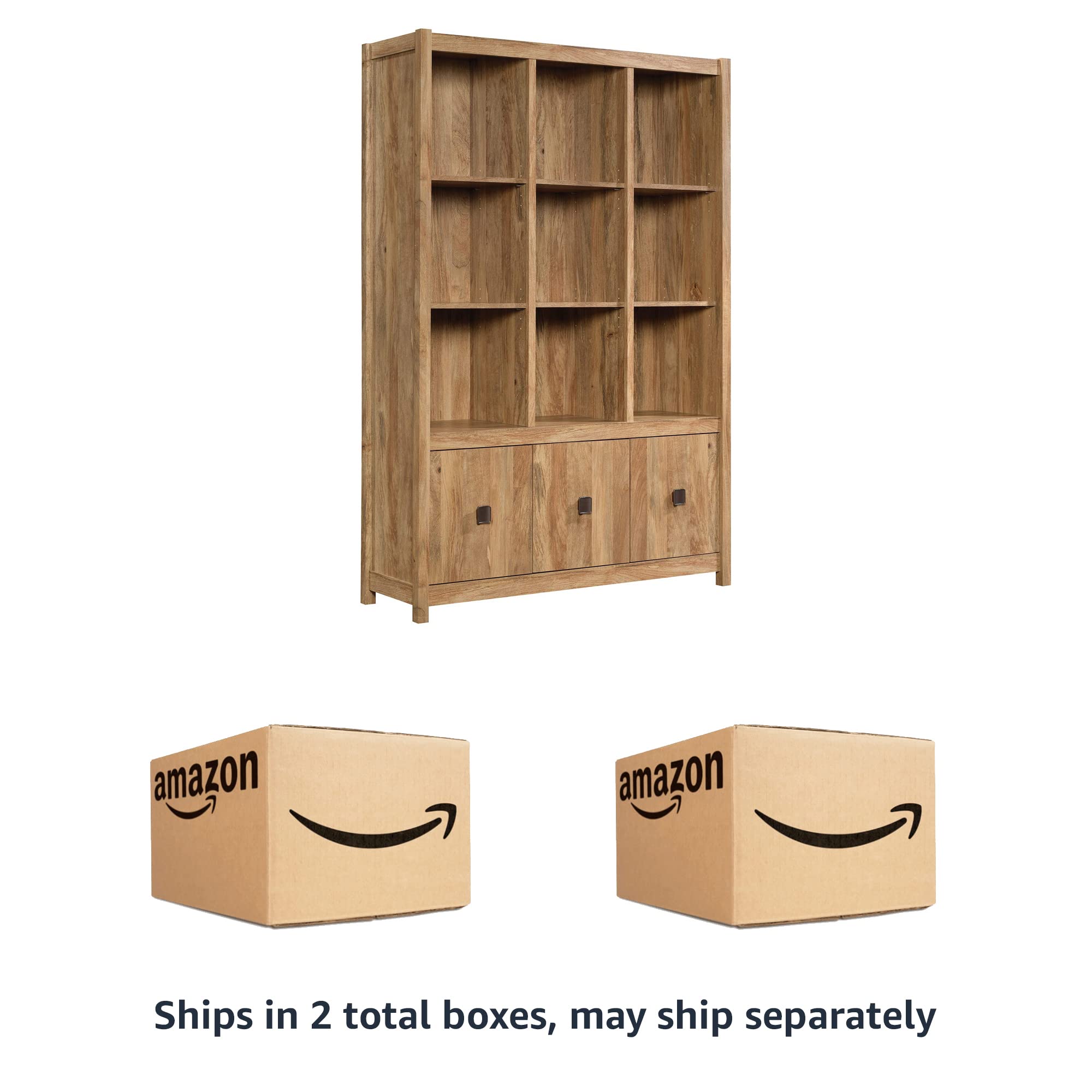 Sauder Cannery Bridge Bookcase Storage Wall, Storage Shelves with Drawers, in Sindoori Mango