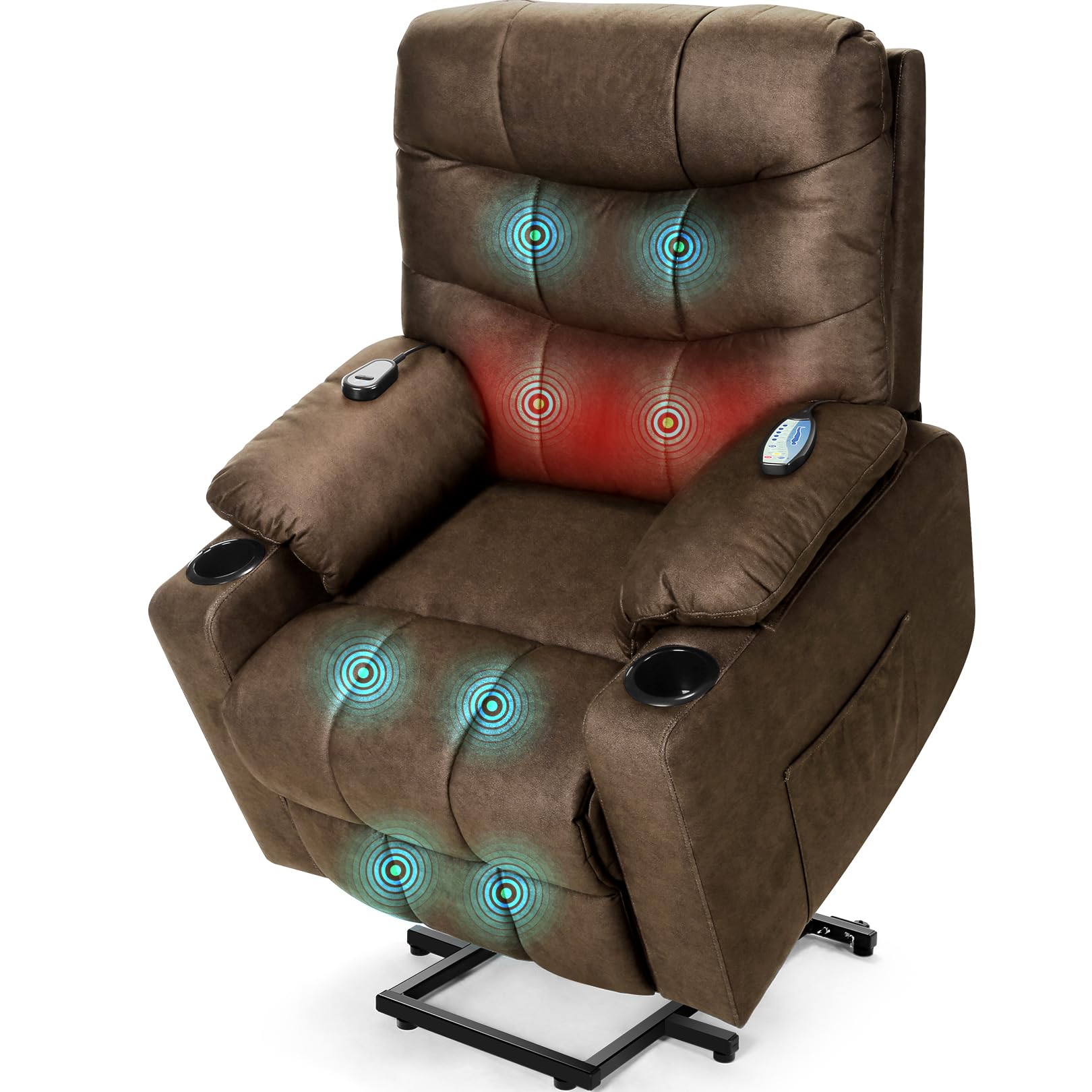Electric Power Lift Recliner Chair for Elderly, Lift Recliner Chair with Massage and Lumbar Heat, 150° Reclining Chair with Cup Holders, Side Pockets and Remote Control, Ideal for Living Room (Brown)