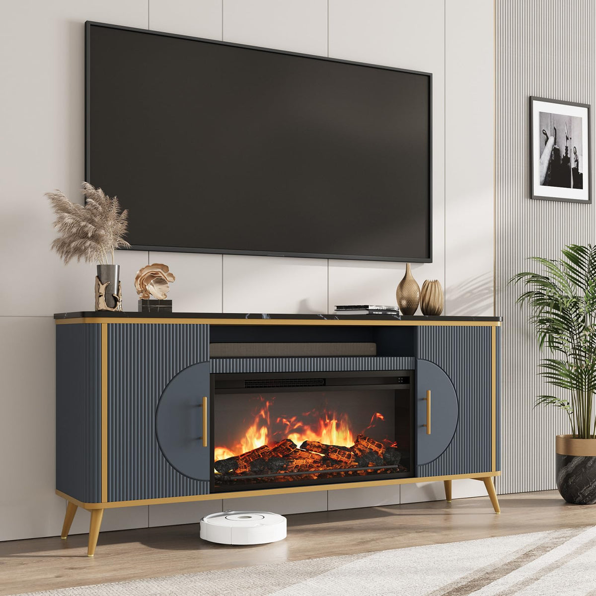 Fluted Fireplace TV Stand