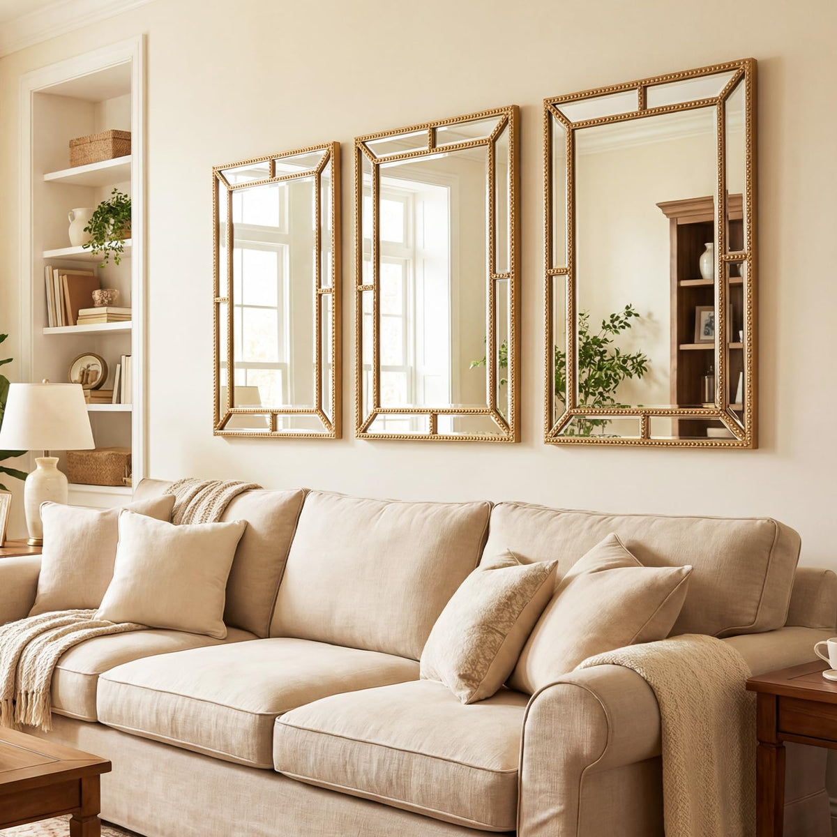 36 x 24 Gold Beaded Rectangle Wall Mirror