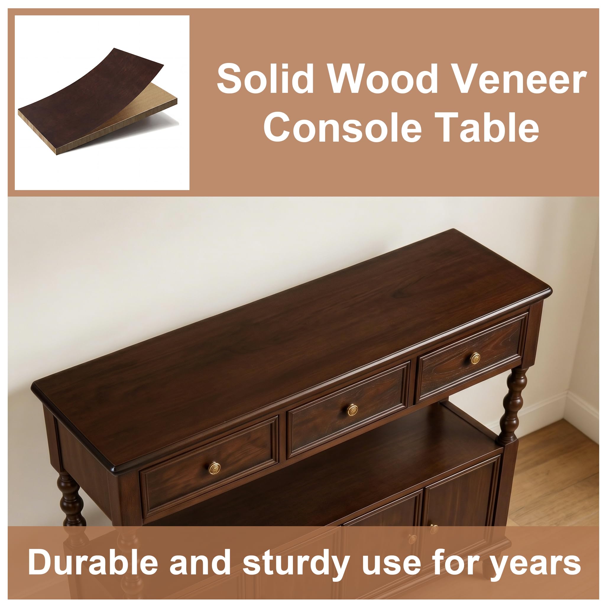 Solid Wood Console Table with Drawers & Cabinet