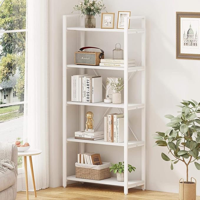 5-Tier Industrial Bookshelf with Metal Frame