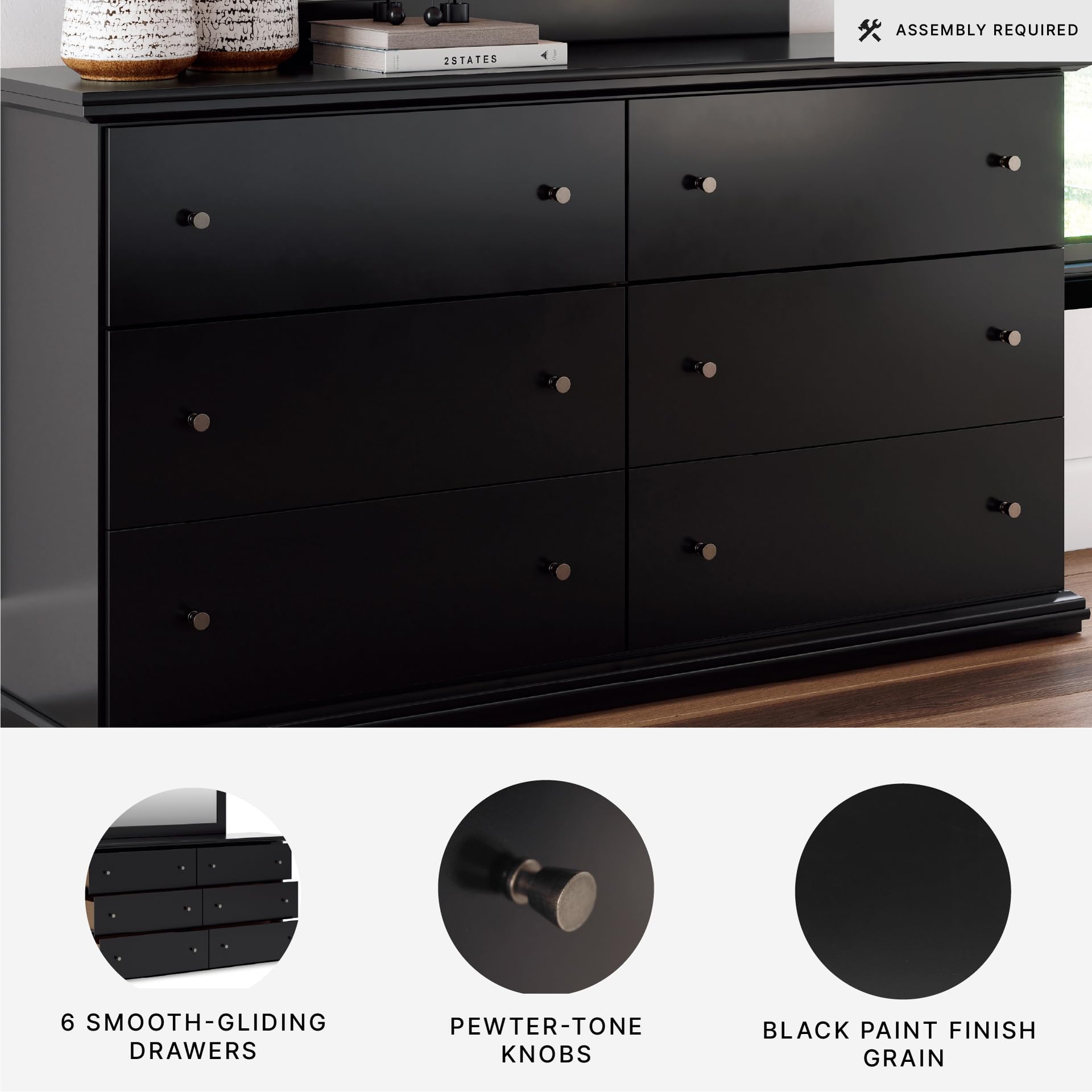 Signature Design by Ashley Maribel Classic 6 Drawer Dresser, Black