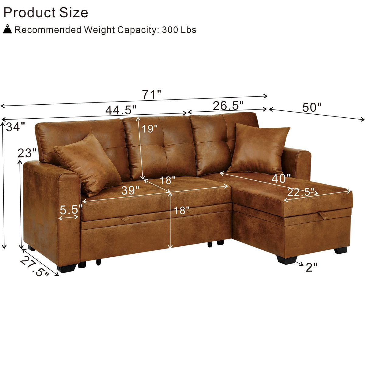 Sectional Sleeper Sofa with Pull-Out Bed, Reversible Chaise and Storage