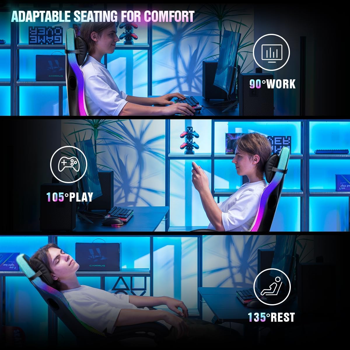RGB LED Gaming Chair with Footrest & Bluetooth