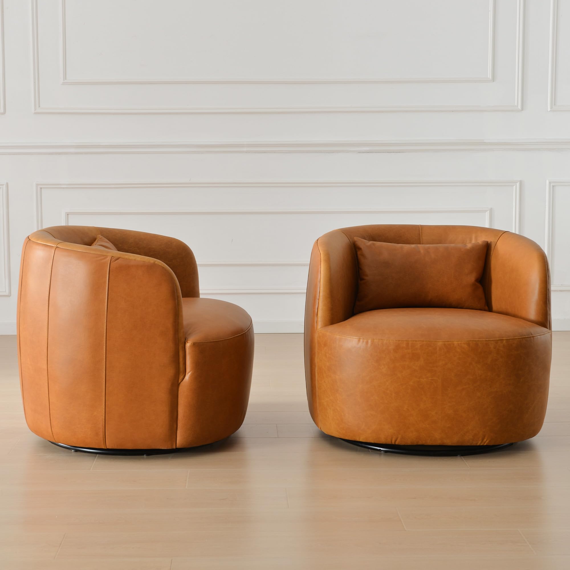 Leather Swivel Barrel Accent Chair, Set of 2