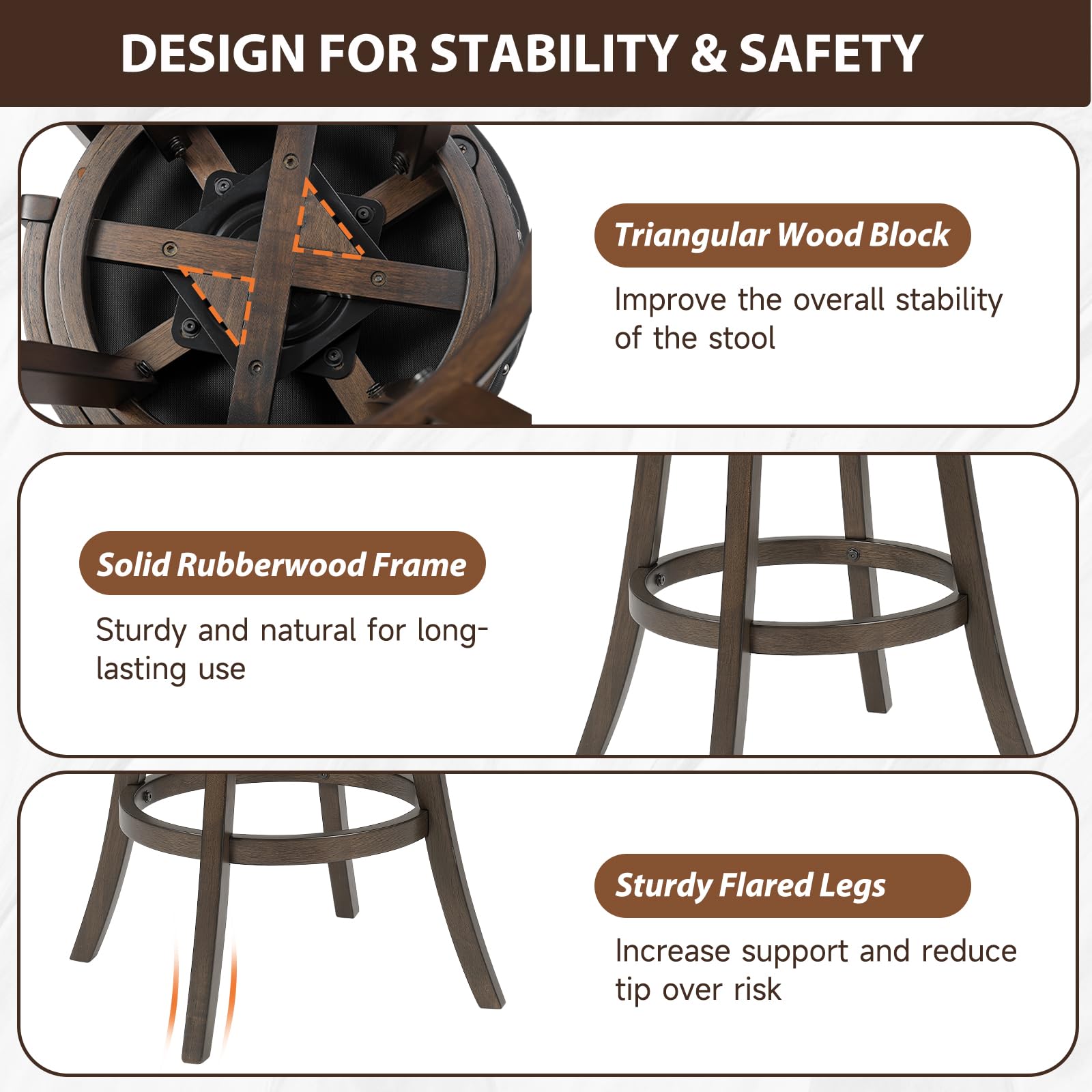 Swivel Bar Stools Set of 4 with Back & Footrest