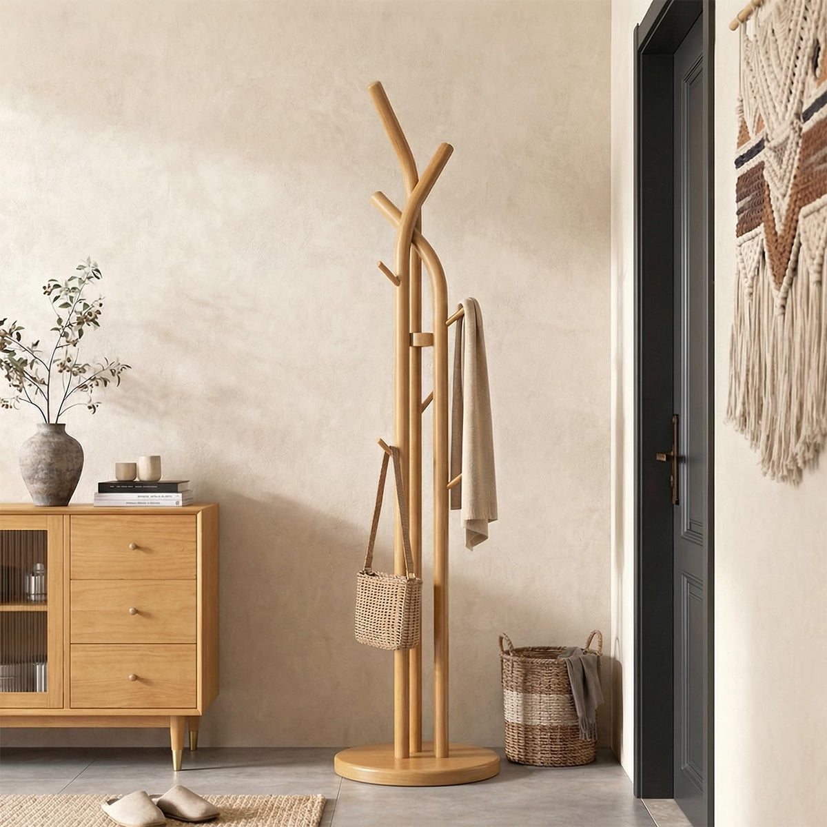 Solid Wood Tree Coat Rack
