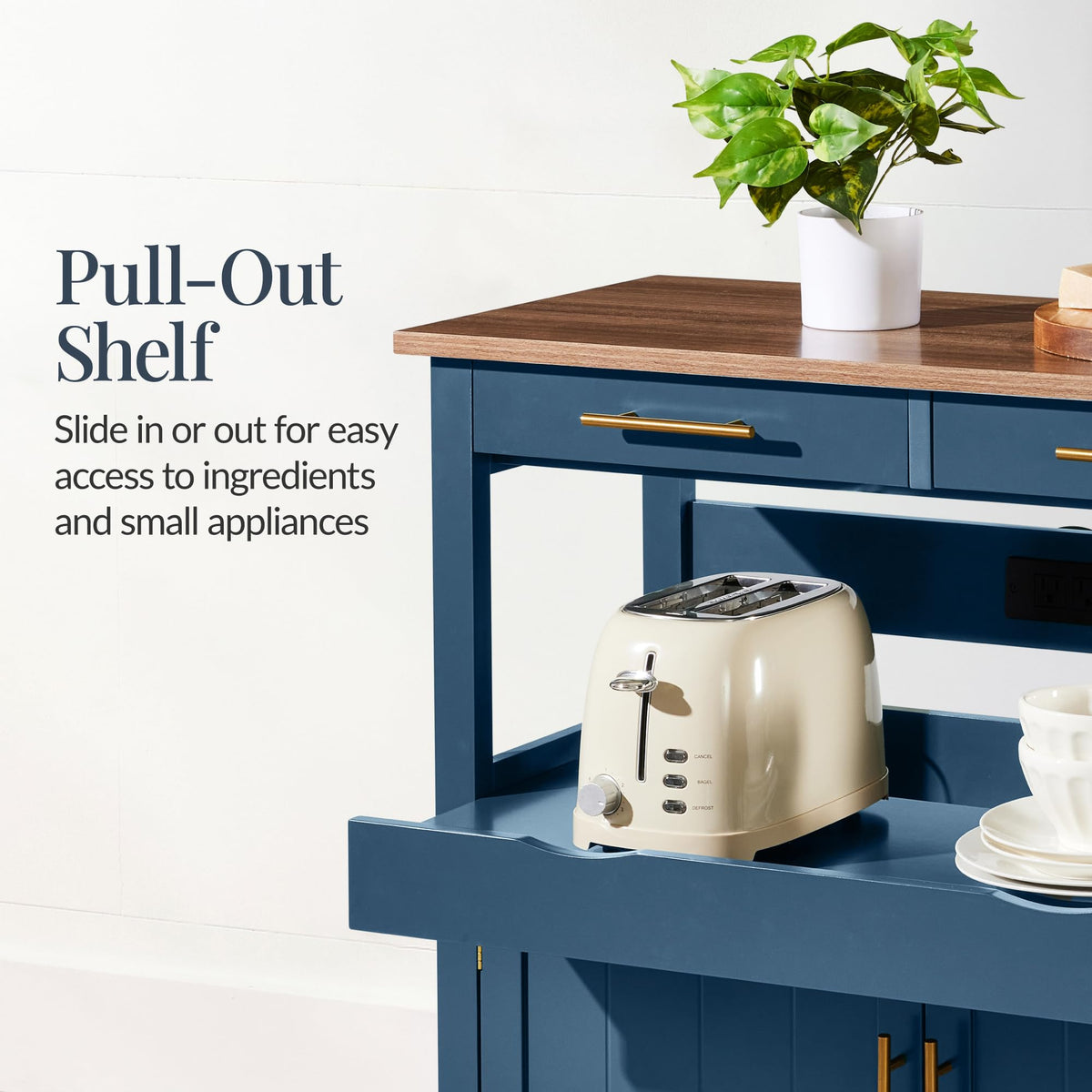 Best Choice Products 36in Large Rolling Kitchen Island Cart, 2-Door Cabinet, 2 Drawers, Pull-Out Shelf, Power Outlet, Hooks, & Swivel Lockable Wheels - Slate Blue