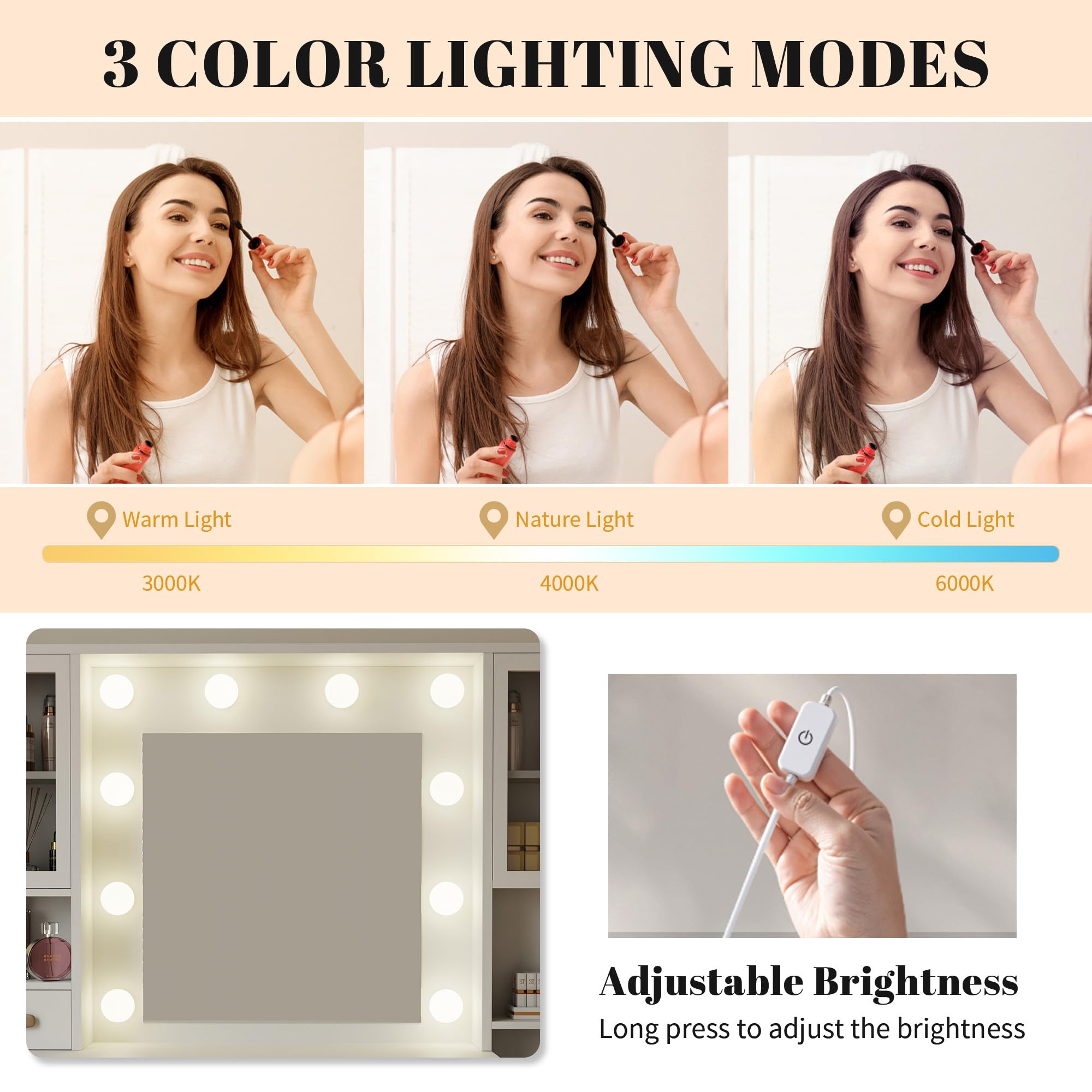 AISALL 48.8" Makeup Vanity, Large Vanity Desk with Mirror and Lights, Makeup Desk with Charging Station, Vanity Dresser with 7 Drawers for Bedroom Dressing Room, for Women, Girls, White