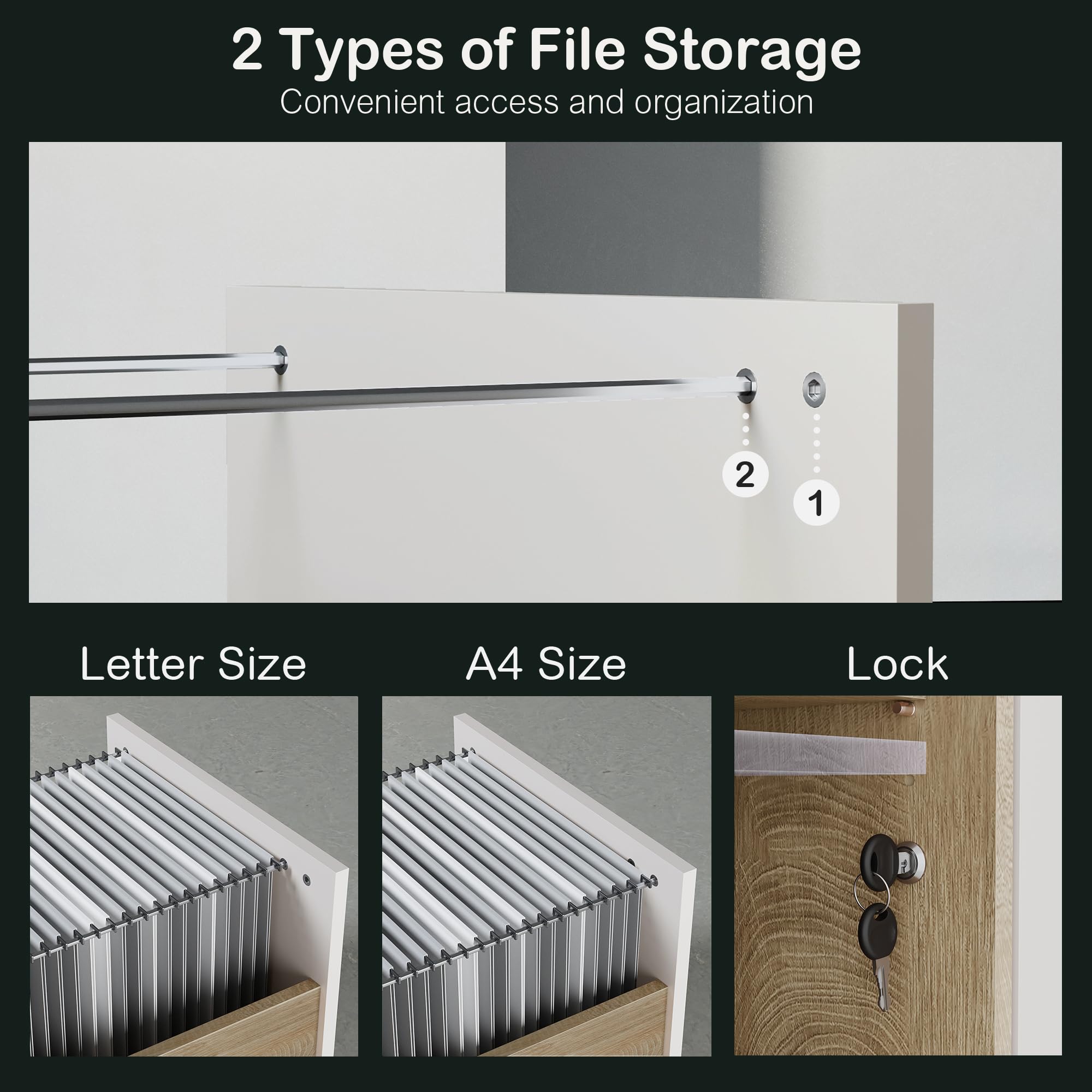 2-Drawer Wood File Cabinet with Lock & Power Outlets