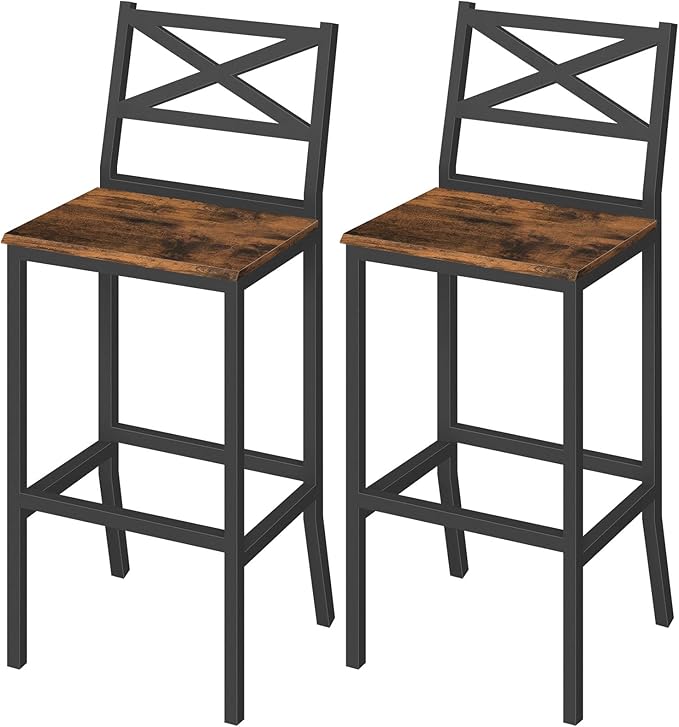 Bar Stools Set of 2 with Backrest & Footrest, 26" Counter Height