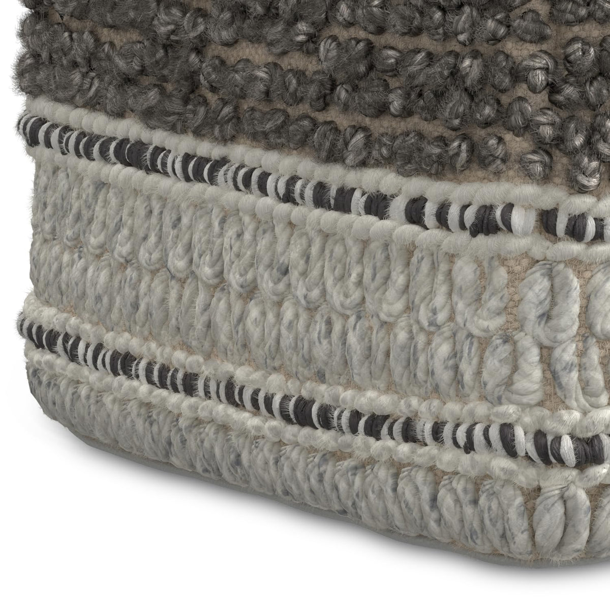 SIMPLIHOME Grady 18" Wide Square Pouf in Brown/Natural Wool and Cotton