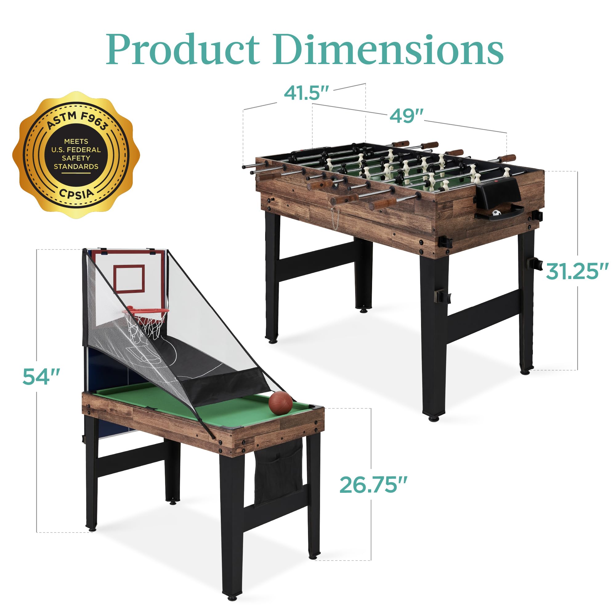 Best Choice Products 13-in-1 Combo Game Table Set w/Ping Pong, Foosball, Basketball, Air Hockey, Sling Puck, Archery, Shuffleboard - Walnut