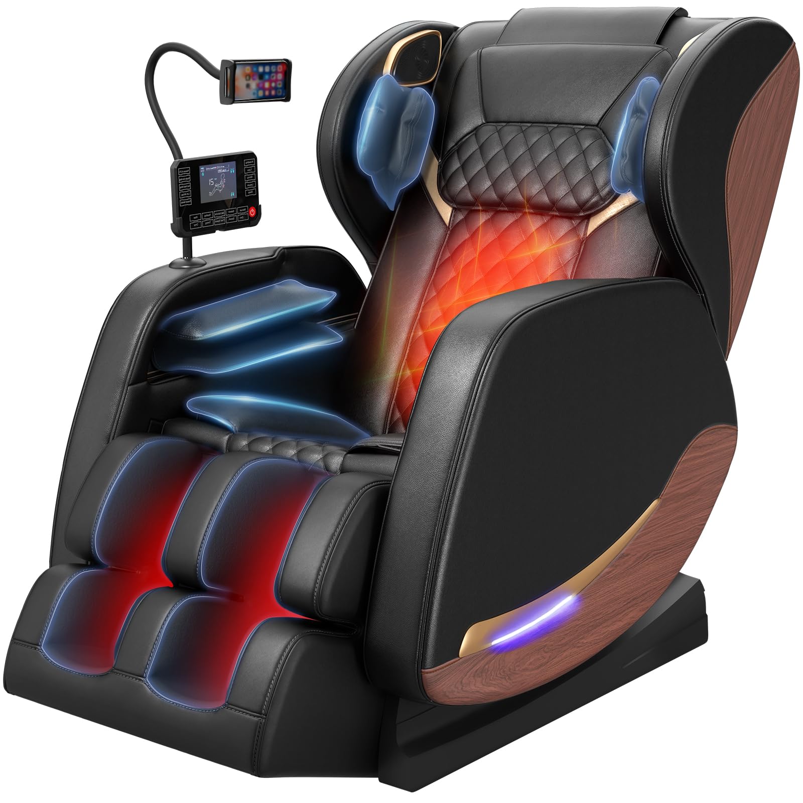 2026 Massage Chair, Massage Chairs Full Body and Recliner with 10 Fixed Points, Zero Gravity, Wood Grain Leather, Foot Massage, Airbags, Lumbar Heating, Bluetooth and Control Screen (Leather Black)